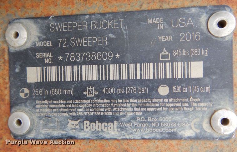 image for item MK9749 2016 Bobcat 72 Sweeper  skid steer sweeper