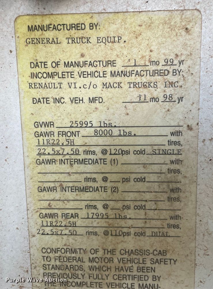 image for item MR9508 1999 Mack  dump flatbed truck