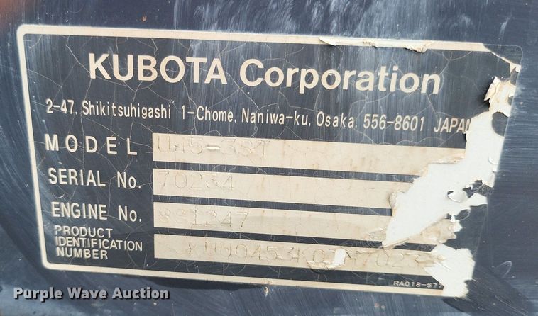 image for item DK1008 2009 Kubota U45-3ST  mini excavator