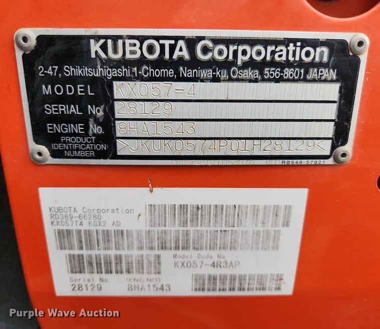 image for item DK1009 2017 Kubota KX057-4  mini excavator