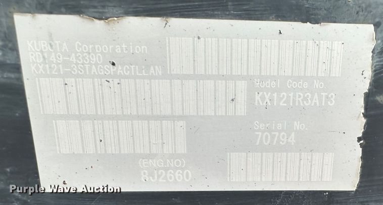 image for item DK1010 2008 Kubota KX121-3  mini excavator