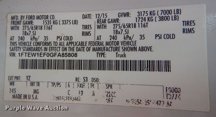 image for item DK1078 2016 Ford F150 XLT  SuperCrew pickup truck