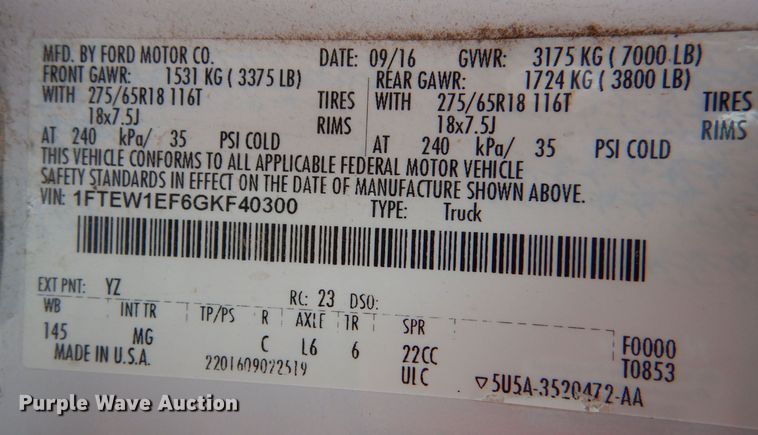 image for item DN5494 2016 Ford F150 XLT  SuperCrew pickup truck