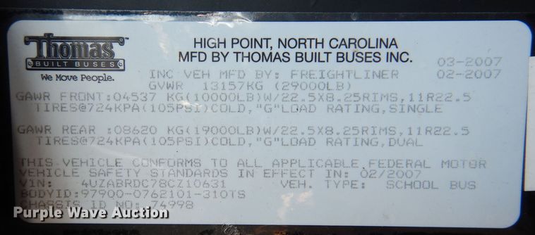 image for item DK2068 2008 Freightliner 310TS  school bus