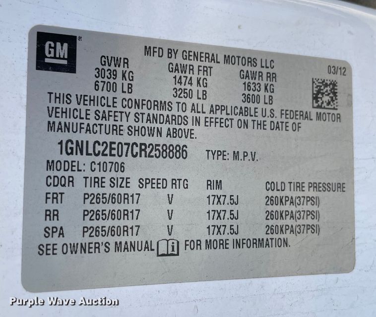 image for item DL0713 2012 Chevrolet Tahoe Police  SUV