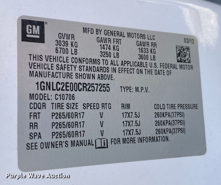 image for item DL0714 2012 Chevrolet Tahoe Police  SUV