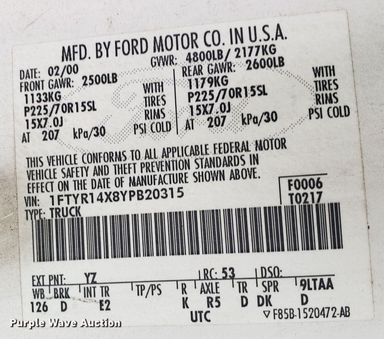 image for item DM4920 2000 Ford Ranger  SuperCab pickup truck