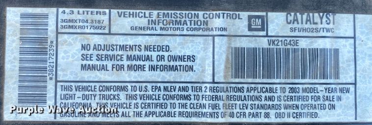 image for item DN8053 2003 Chevrolet S10  Ext. Cab pickup truck