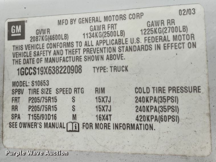 image for item DN8054 2003 Chevrolet S10  Ext. Cab pickup truck