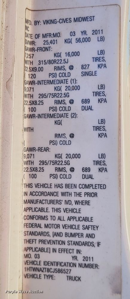 image for item DO3470 2012 International WorkStar 7500  dump truck