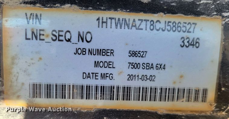 image for item DO3470 2012 International WorkStar 7500  dump truck