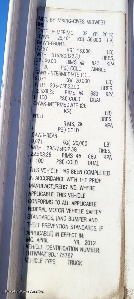 image for item DO3471 2013 International WorkStar 7500  dump truck