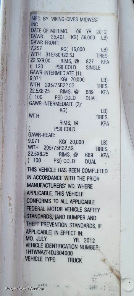 image for item DO3472 2013 International WorkStar 7500  dump truck