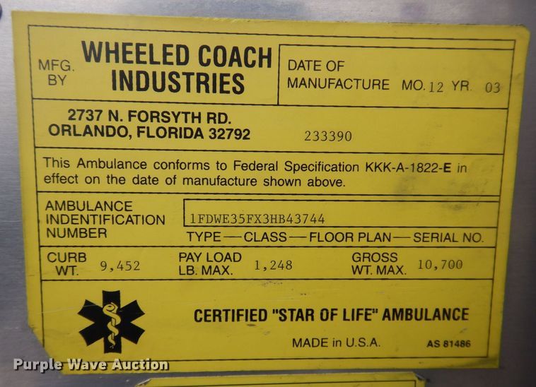 image for item DP0422 2003 Ford E350 Super Duty  ambulance