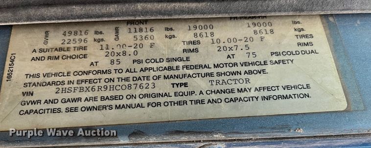 image for item DP0446 1987 International F9370  truck cab and chassis