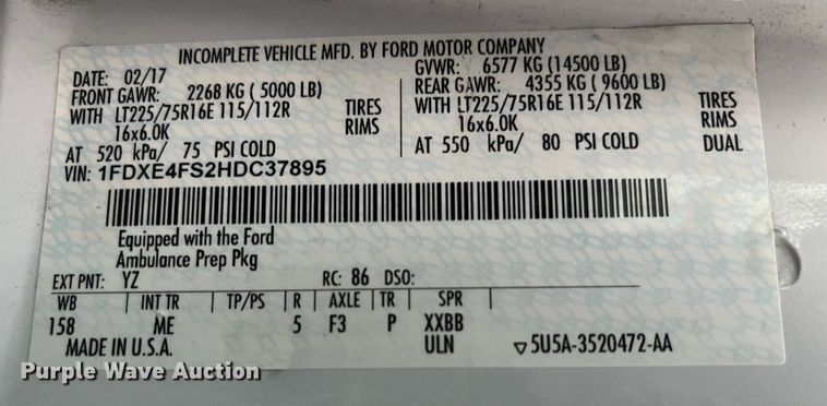 image for item DP0448 2017 Ford E450  ambulance