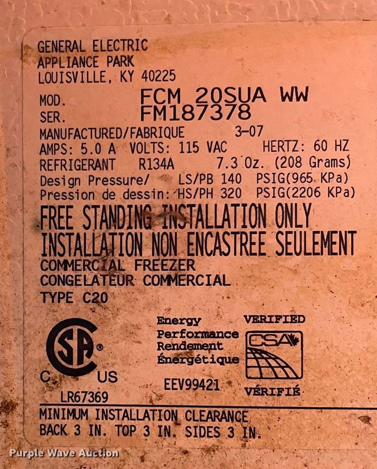 image for item DR2085 General Electric FCM 20SUA WW  freezer