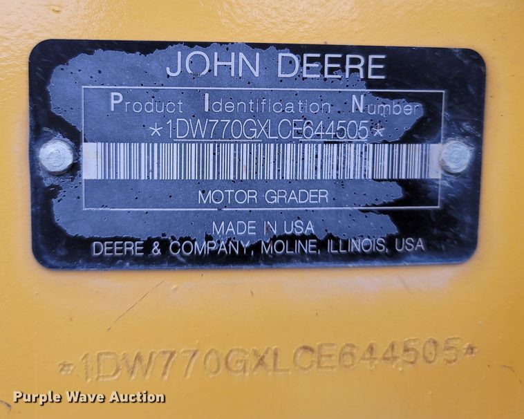 image for item DR3360 2012 John Deere 770G  motor grader