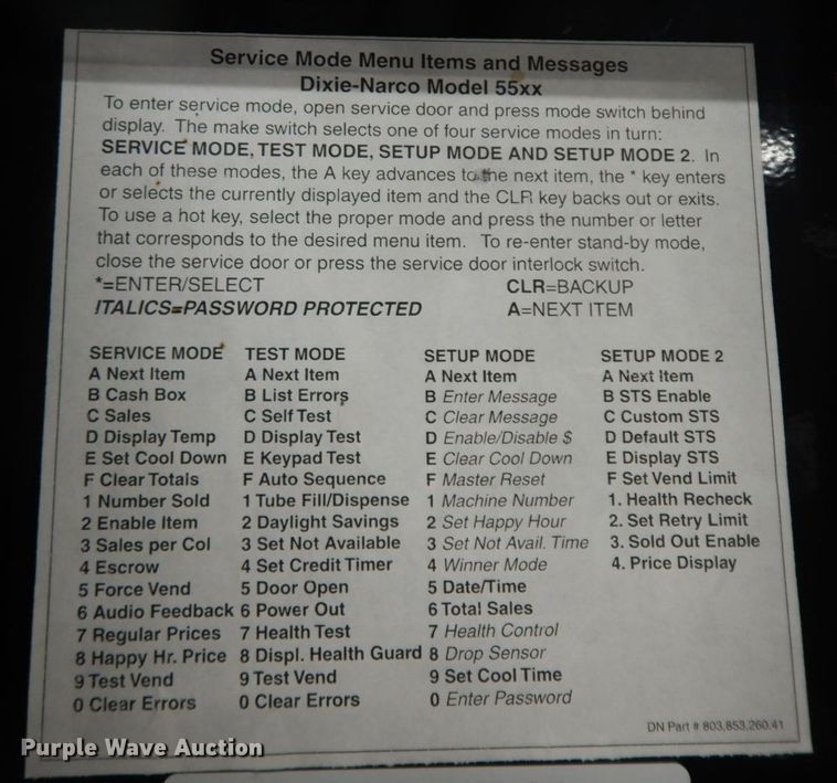 image for item HF9499 Dixie-Narco DN5591  vending machine