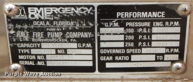 image for item HG9268 1983 Emergency One  pumper fire truck