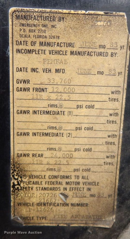 image for item HG9268 1983 Emergency One  pumper fire truck