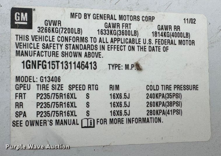 image for item JD9799 2003 Chevrolet Express 1500  van