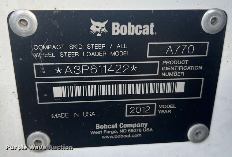 image for item JU9792 2012 Bobcat A770  skid steer loader