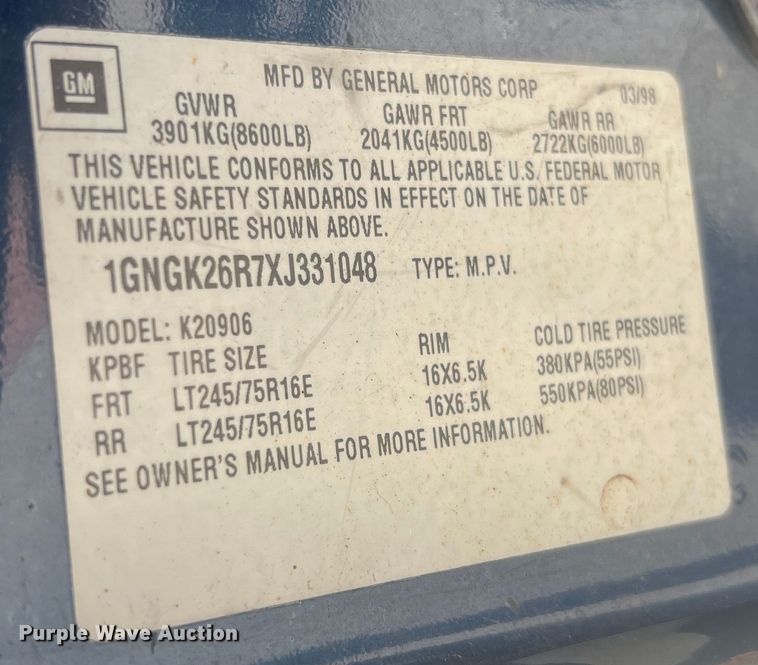 image for item JU9793 1999 Chevrolet Suburban K2500  SUV