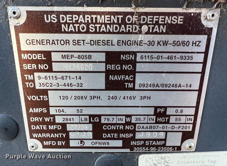 image for item JU9795 2008 Am General MEP-805B  generator