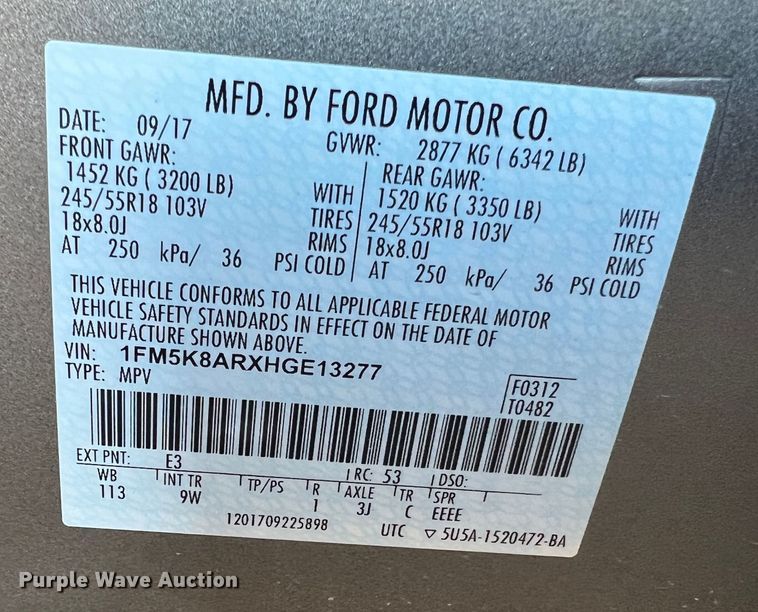 image for item JU9796 2017 Ford Explorer Police Interceptor  SUV