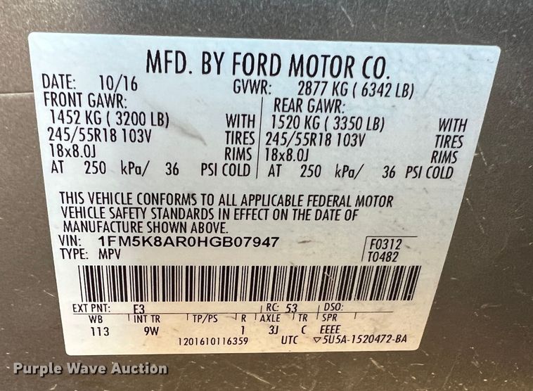 image for item JU9797 2017 Ford Explorer Police Interceptor  SUV