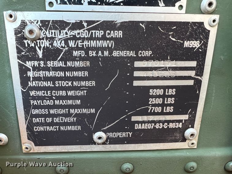 image for item JU9798 Am General M998 HMMWV  SUV