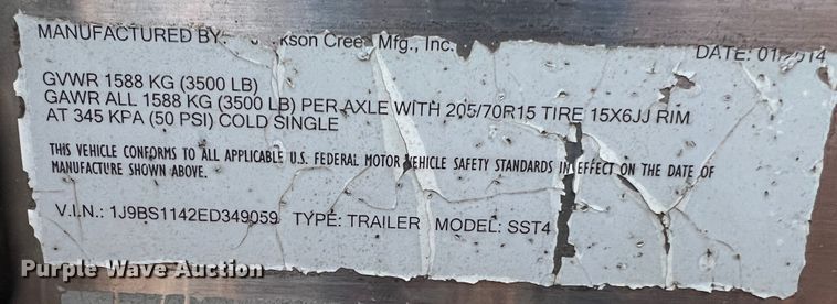 image for item JU9799 2014 Jackson Creek SST4  K-9 trailer