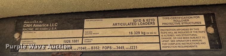 image for item JU9821 2007 Case 521D  wheel loader