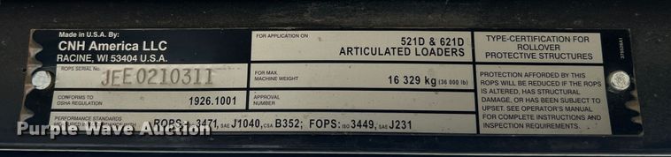 image for item JU9830 2007 Case 521D  wheel loader