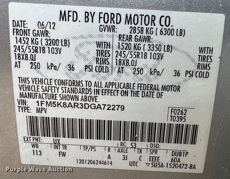 image for item KF9700 2013 Ford Explorer Police Interceptor  SUV