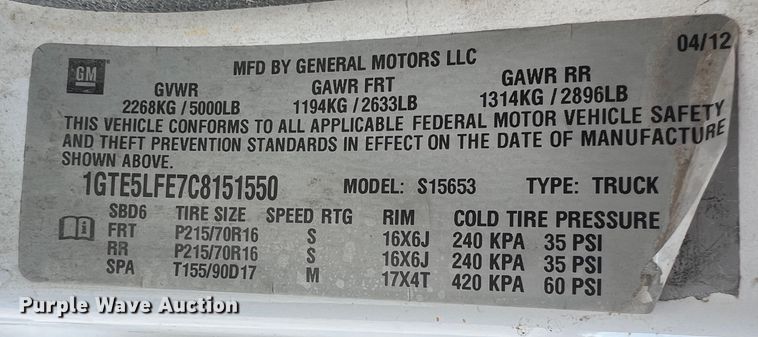 image for item KF9705 2012 GMC Canyon  Ext. Cab pickup truck