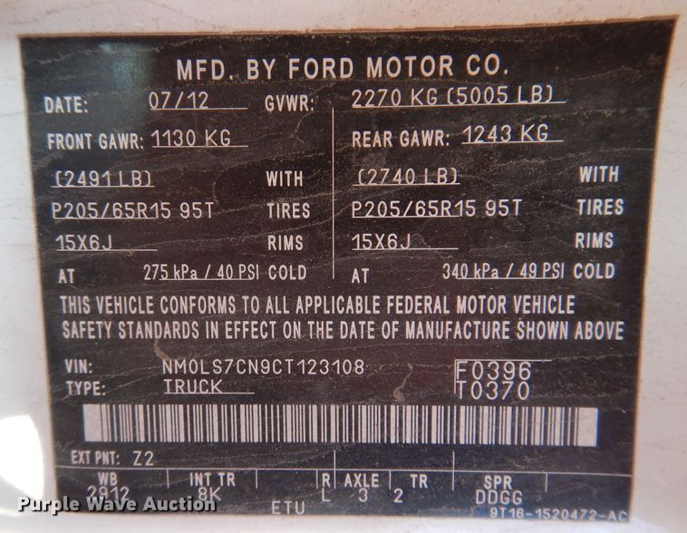 image for item KW9605 2012 Ford Transit Connect  van