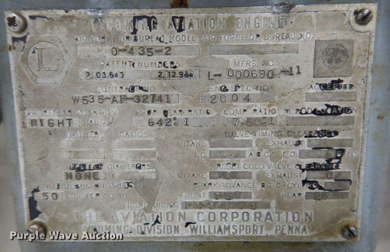 image for item KW9663 (4) Lycoming Aviation 0-425-2 engines