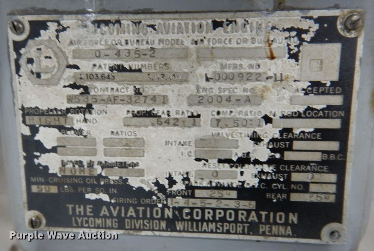 image for item KW9663 (4) Lycoming Aviation 0-425-2 engines