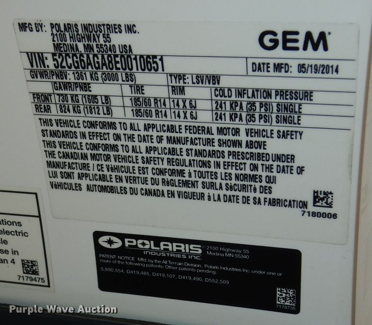 image for item LG9977 2014 Polaris Gem e6  utility vehicle