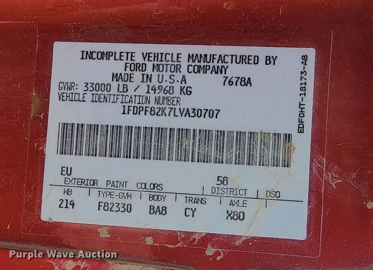 image for item LL9732 1990 Ford F800  pumper fire truck