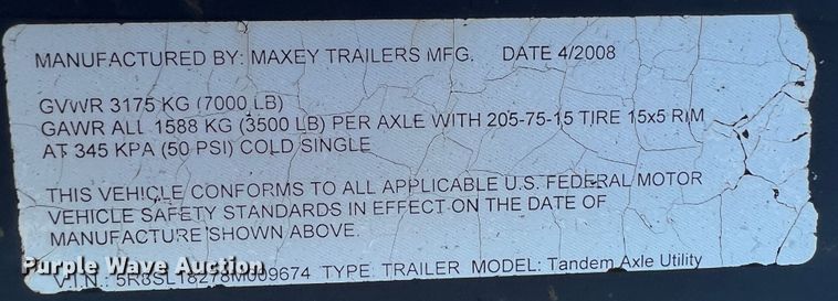 image for item LS9954 2008 Maxey  utility trailer