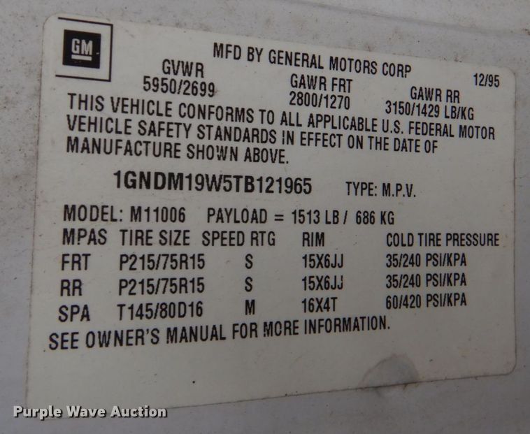 image for item LS9994 1996 Chevrolet Astro  van