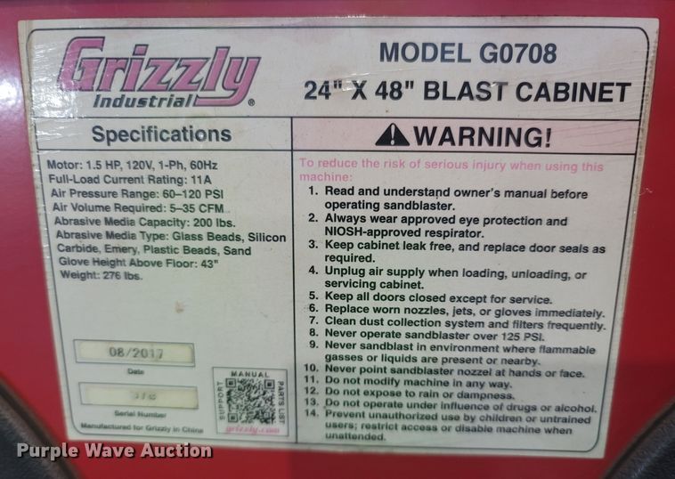 image for item MH9545 2017 Grizzly GO708  sandblast cabinet