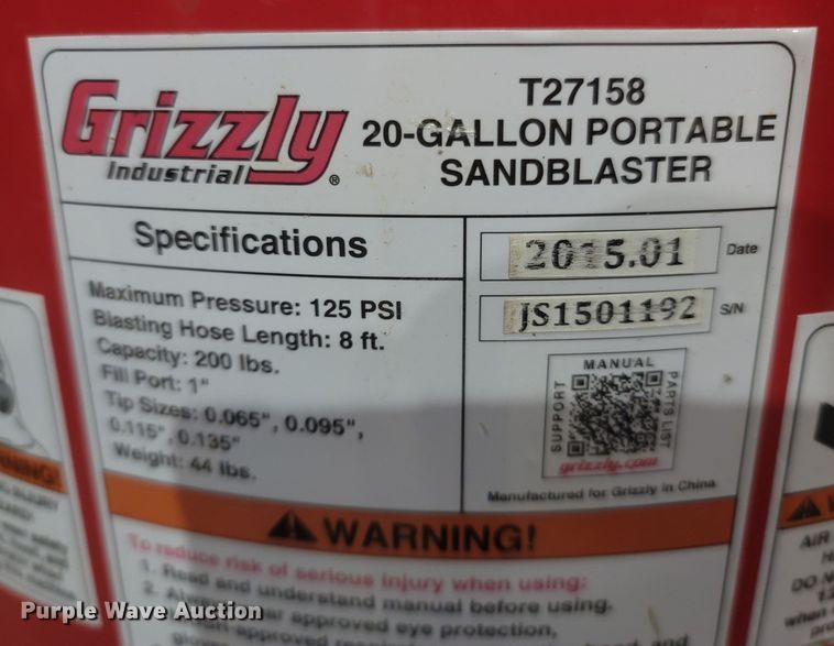 image for item MH9548 2015 Grizzly T27158  sandblaster