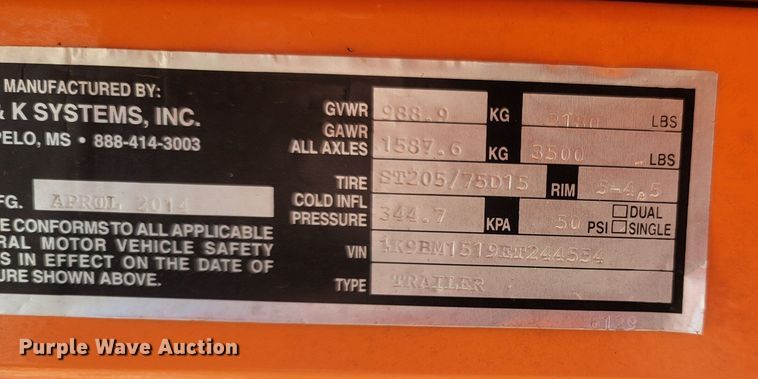 image for item MH9554 2014 K&K Systems  message board trailer