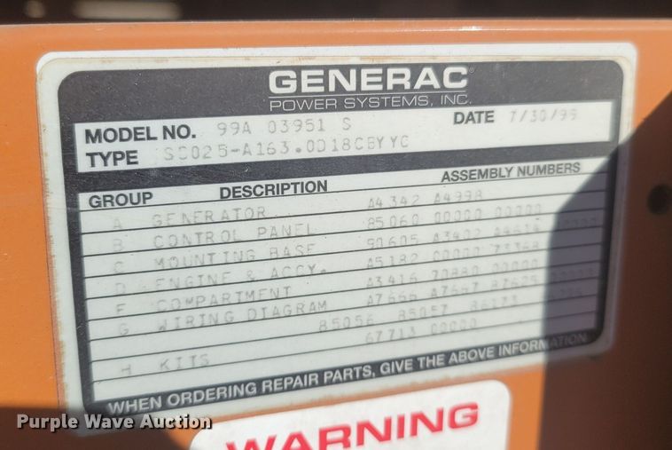 image for item MH9555 1999 Newco Slimline  generator