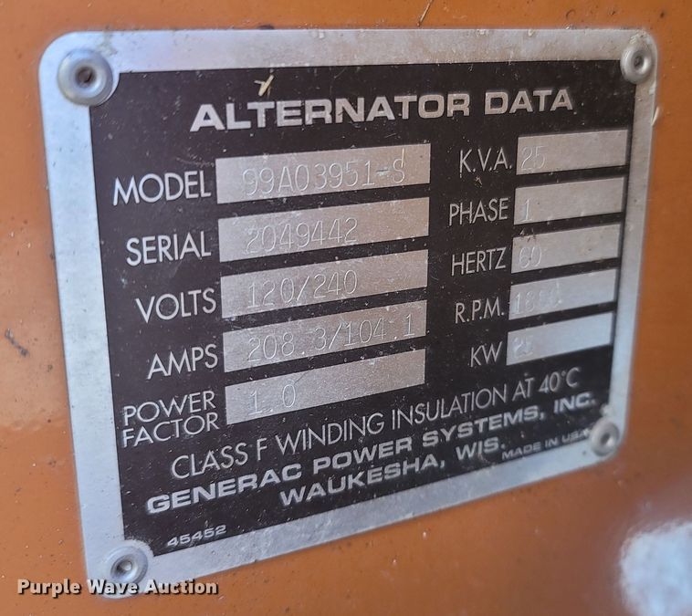 image for item MH9555 1999 Newco Slimline  generator