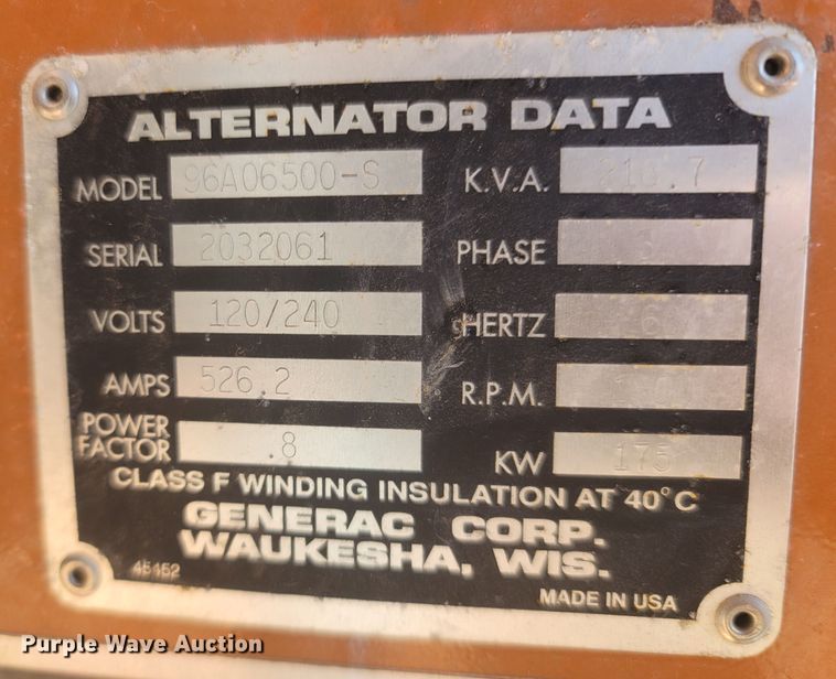 image for item MH9556 1997 Generac 95A06500S  generator